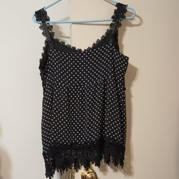 EUC~ Apt 9 Black Sheer Lined White Polka Dots Lightweight Sleeveless Top Size 14 - Picture 2 of 10